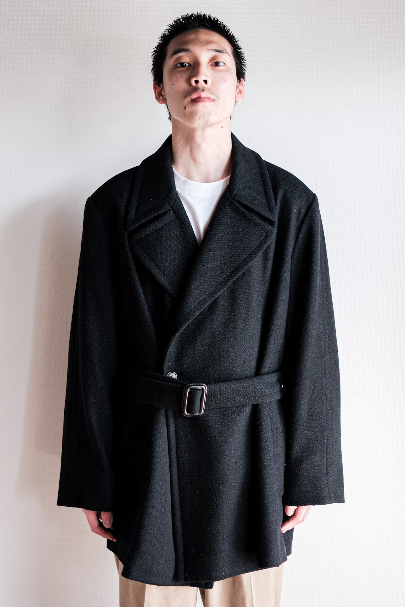 00's】Old Hermès Paris Cashmere Mix Wool Belted Coat by Martin Margie