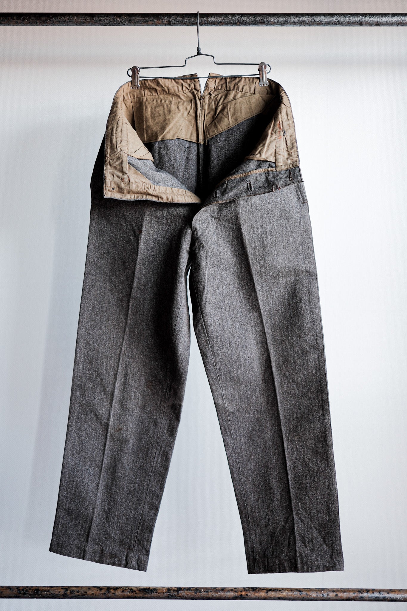 [〜20年代]法國復古棕色鹽和胡椒棉HBT工作褲
