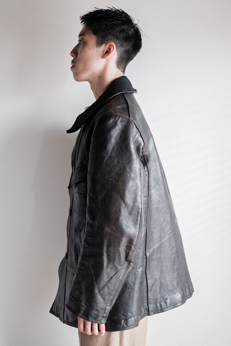 【~30's】French Vintage Le Corbusier Leather Work Jacket "Wool Collar"