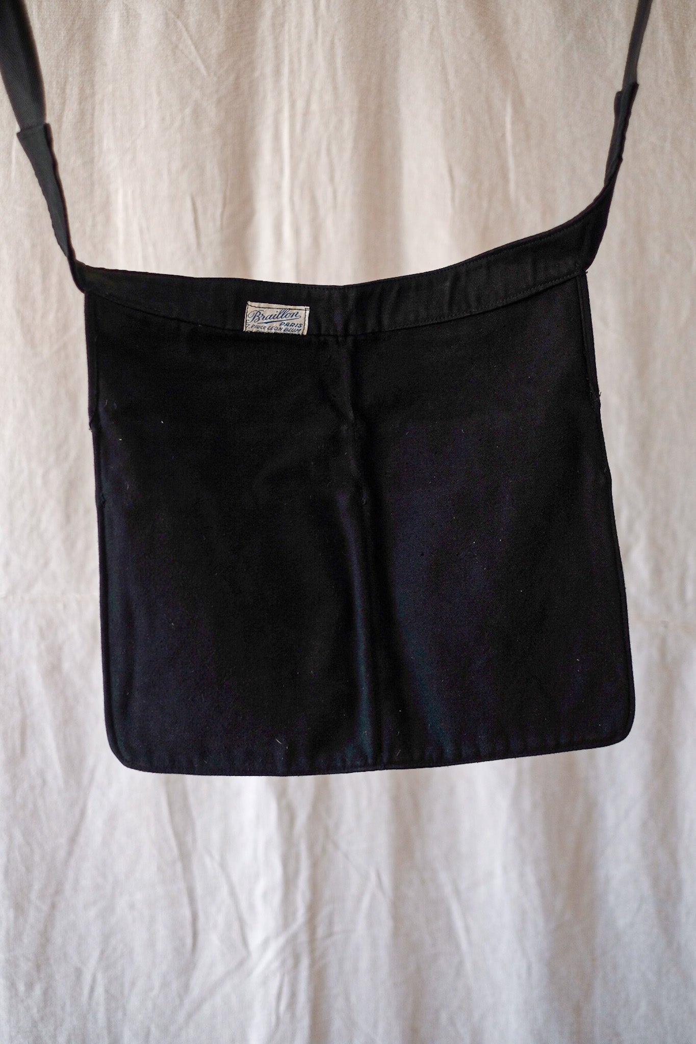 [~ 40's] French Vintage Black Moleskin Market Bag "Dead Stock"