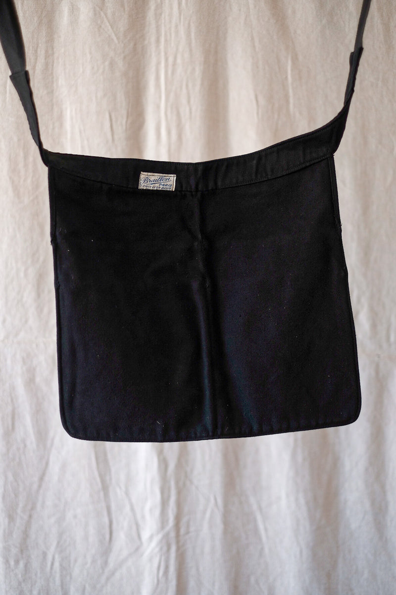 【~40's】French Vintage Black Moleskin Market Bag "Dead Stock"