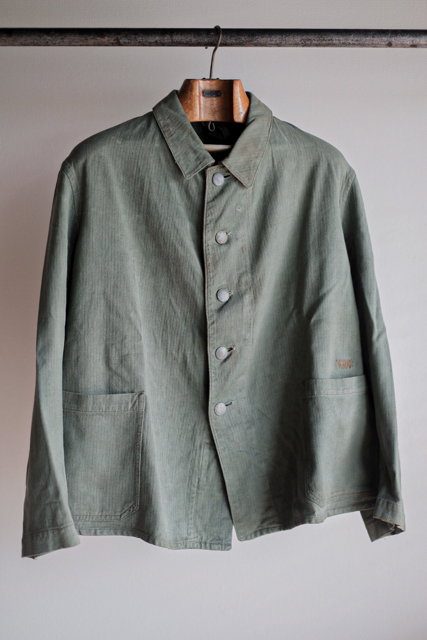 【~30's】WW2 German Army Drillich Green HBT Linen Jacket