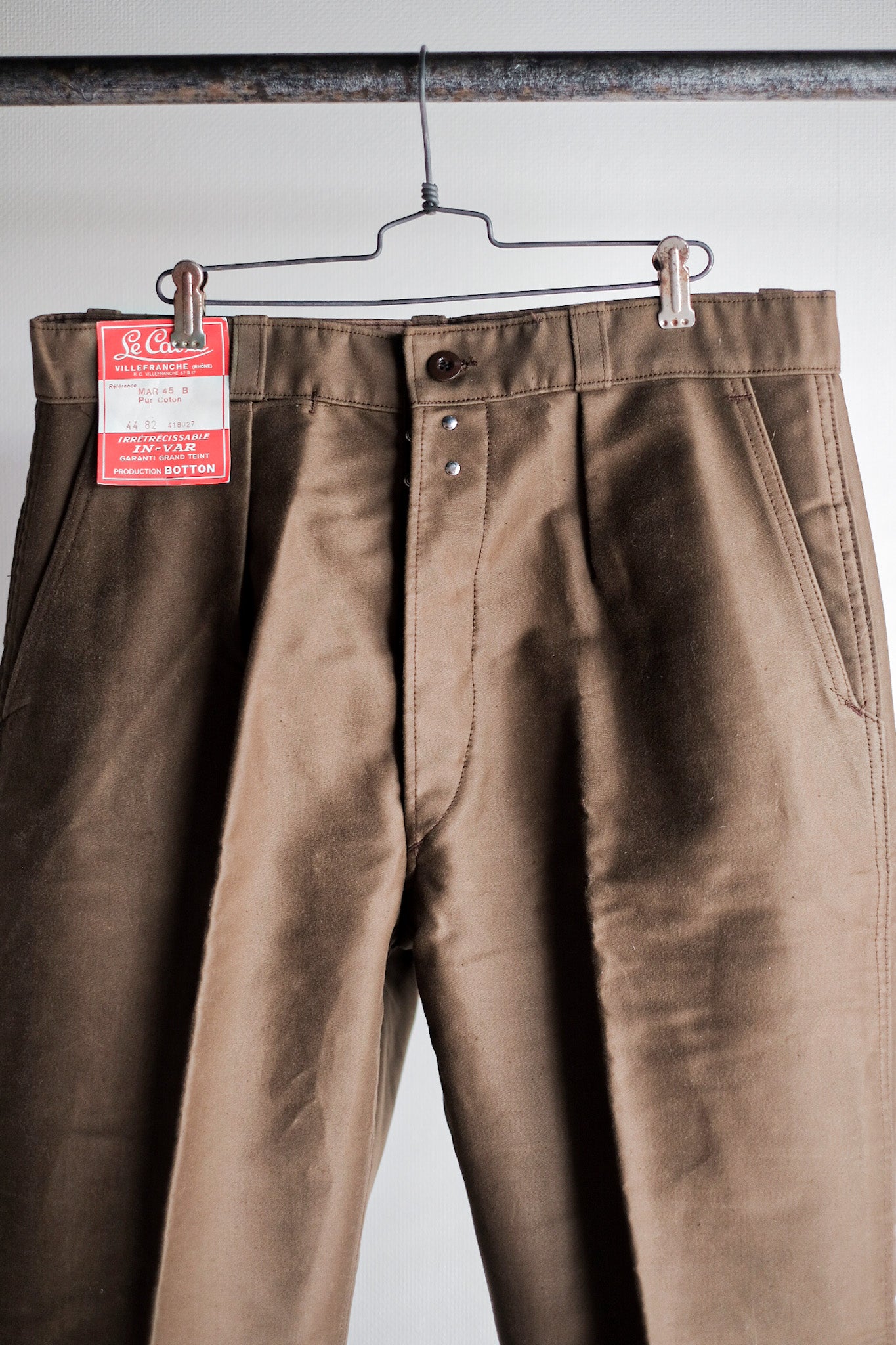 [~ 50's] French Vintage Brown Moleskin Work Pants "Dead Stock"