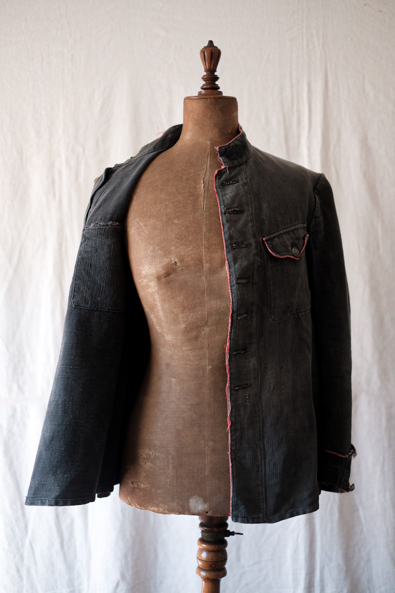 ［~10's］French Vintage Black Linen HBT Fireman Jacket