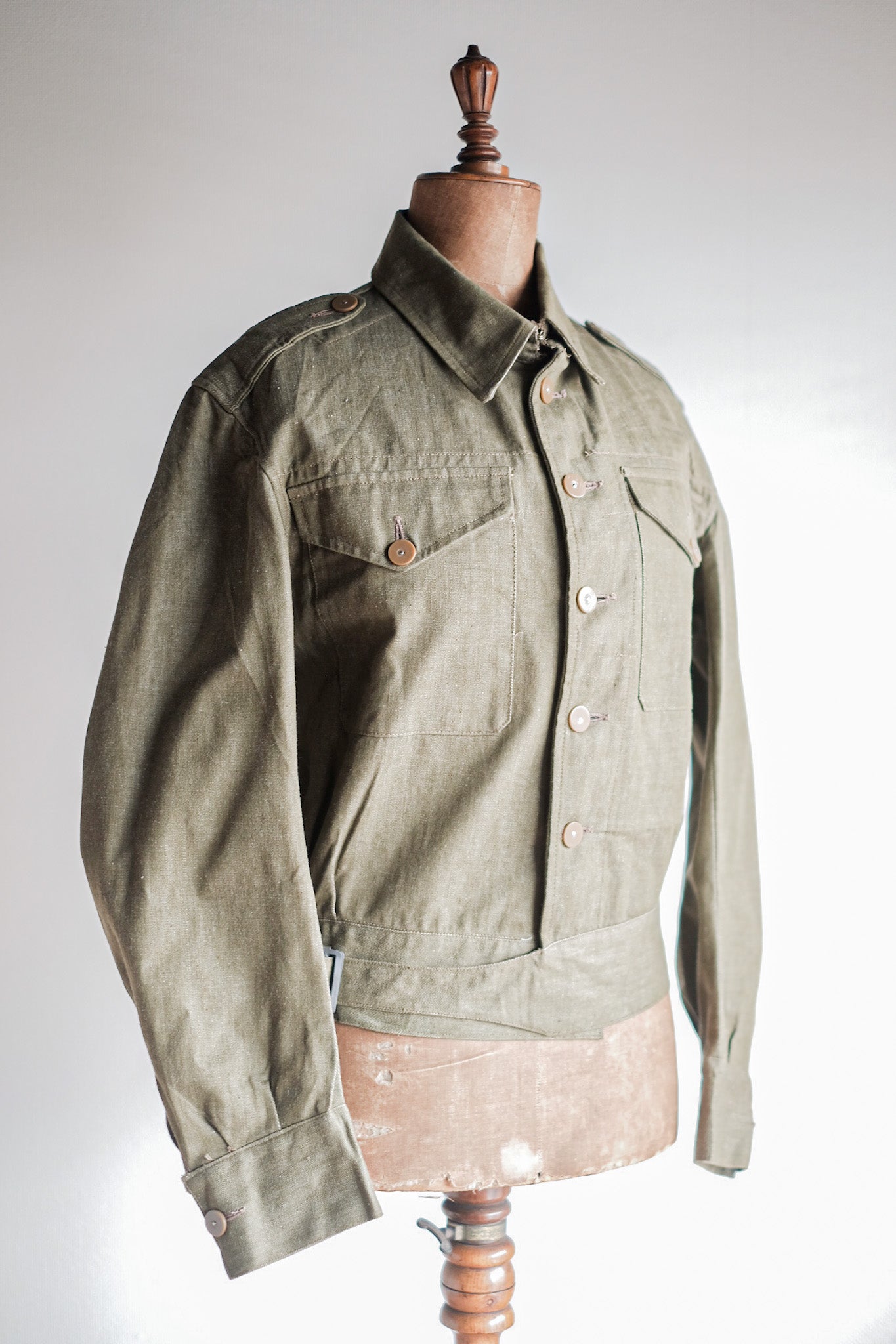 【~50's】British Army Green Denim Battle Dress Jacket Size.7 "Dead Stock"