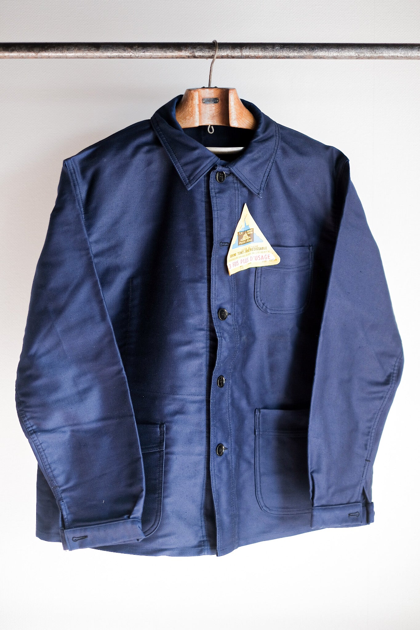 【~50's】French Vintage Blue Moleskin Work Jacket "Le Mont St. Michel" "Dead Stock"