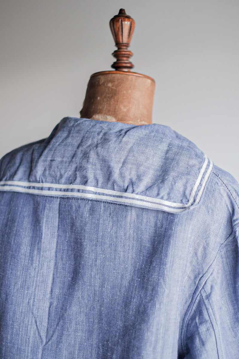 [~ 50's] เสื้อเชิ้ตผ้าลินิน Ramie ของกองทัพเรือฝรั่งเศส "Dead Stock"