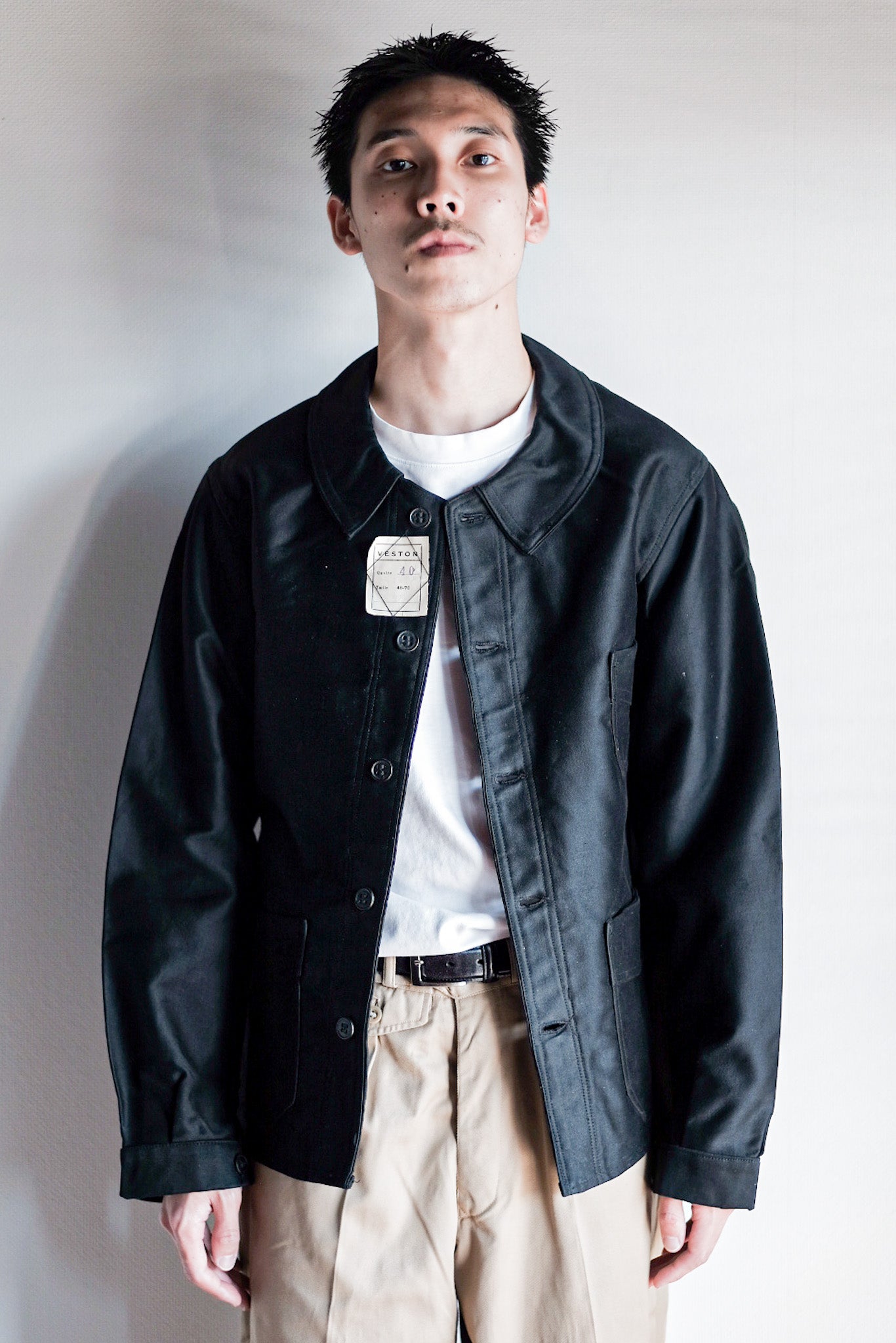 30's】French Vintage Black Moleskin Work Jacket 