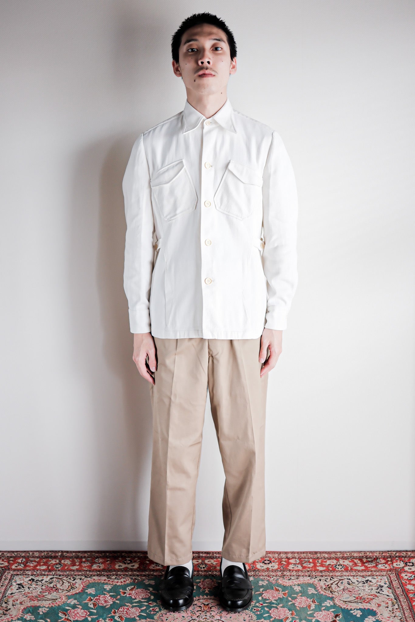 ［~30's］French Vintage White Cotton Twill Colonial Jacket