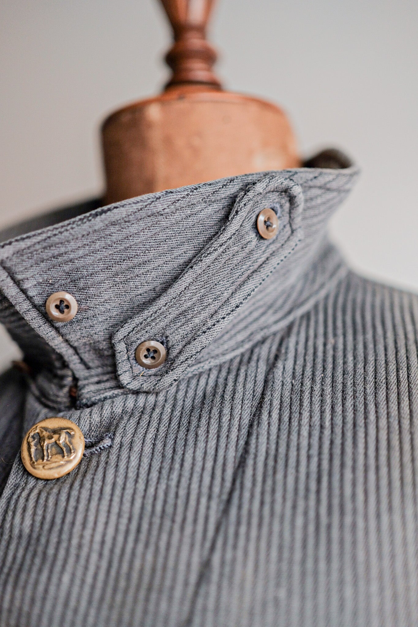 ［~30's］French Vintage Gray Cotton Pique Hunting Jacket With Chin Strap