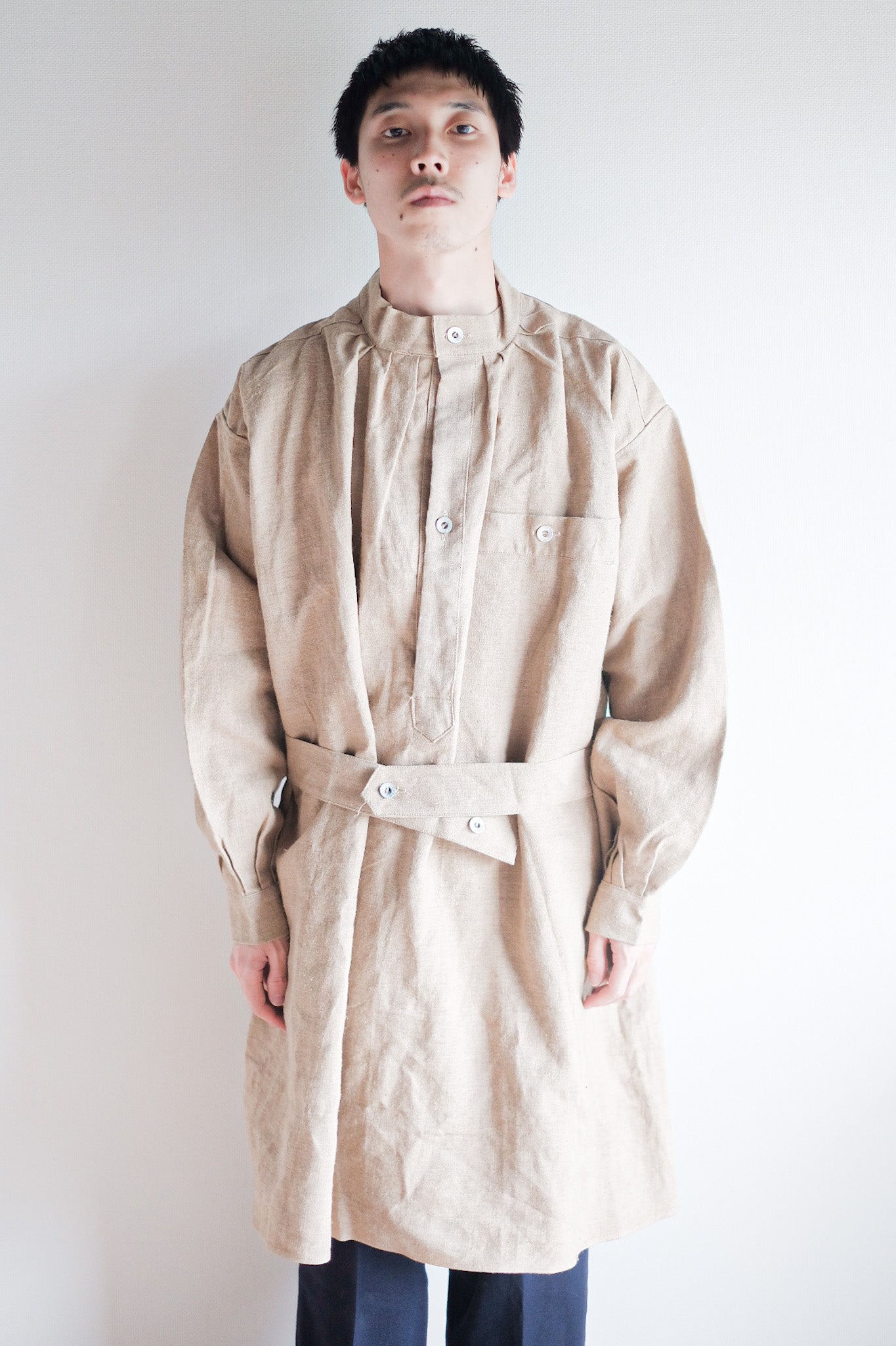 【~50's】French Army Bourgeron Linen Smock Hospital Military "Dead Stock"