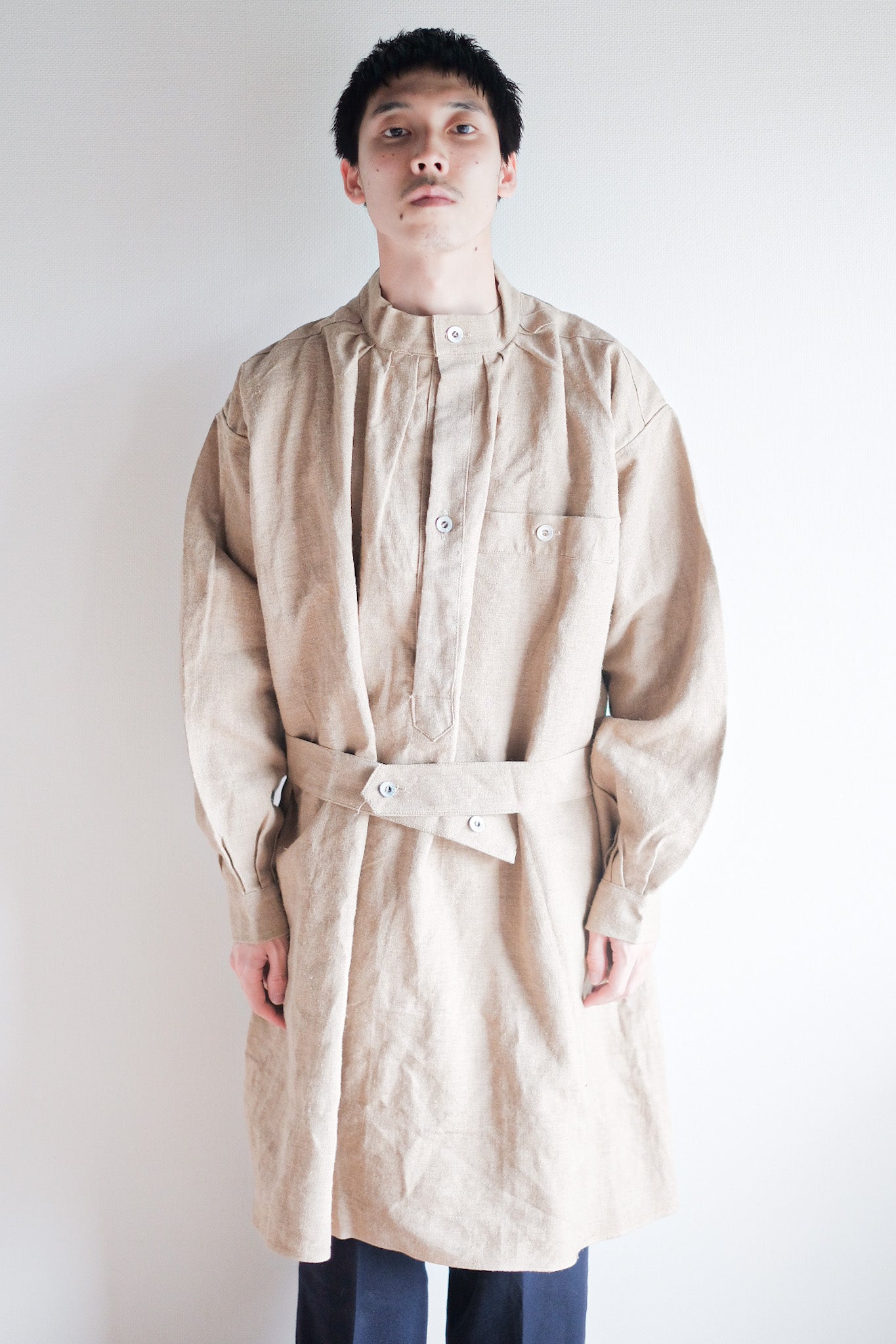 ［~50's］French Army Bourgeron Linen Smock Hospital Military "Dead Stock"