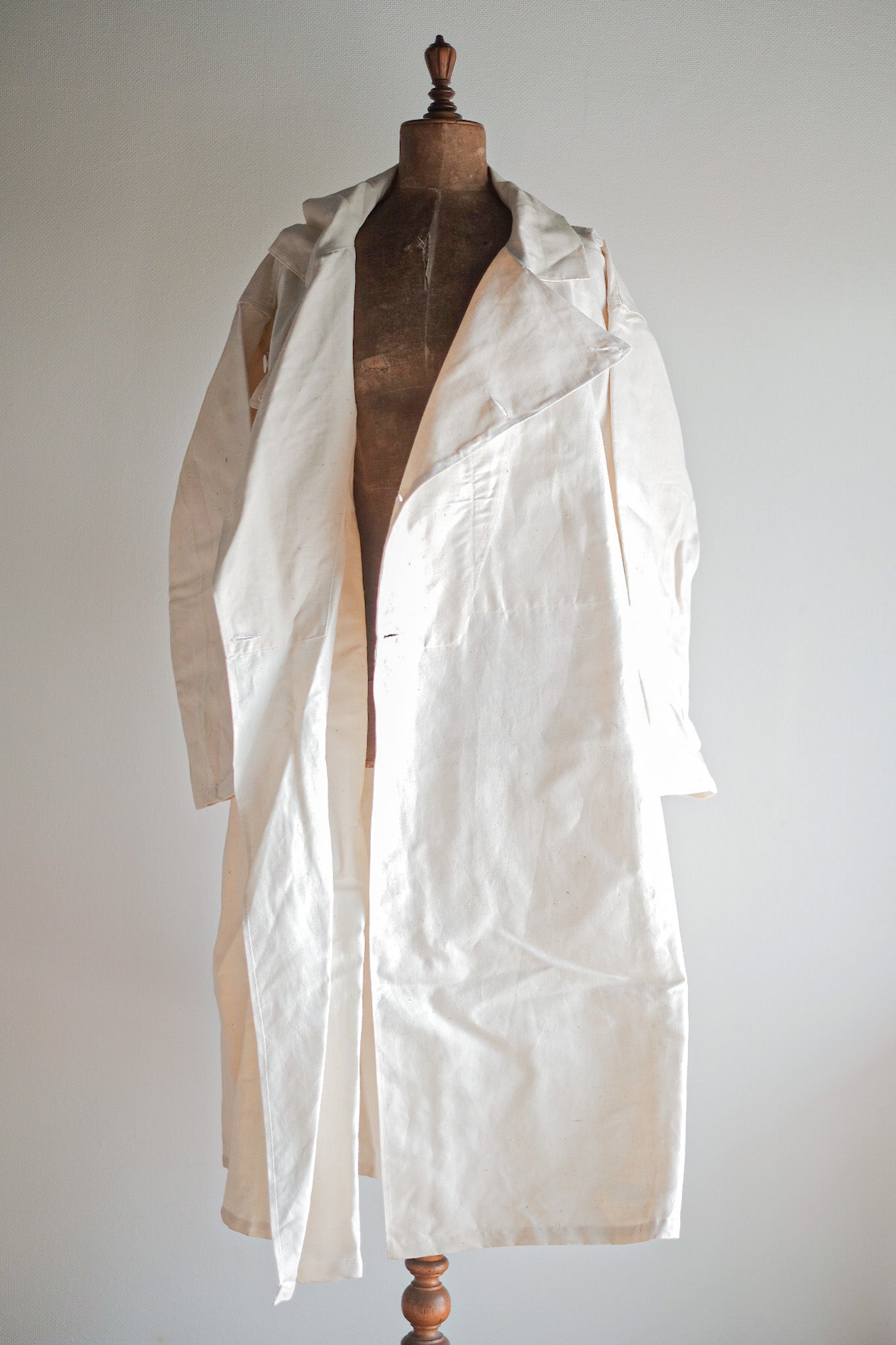［~50's］French Army Double Breasted Linen Coat Hospital Military "Dead Stock"