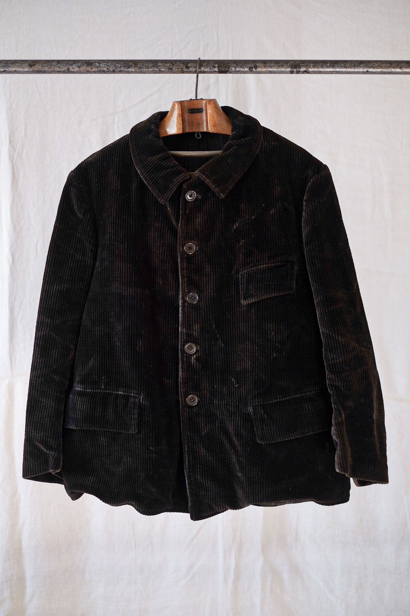 [~ 30's] French Vintage Dark Brown Corduroy Work Jacket "Adolphe Lafont" "Dead Stock"