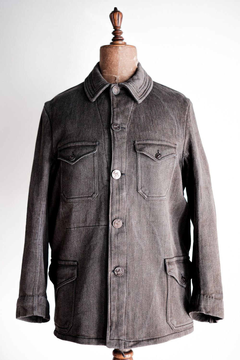 ［~40's］French Vintage Brown Salt & Pepper Cotton Pique Hunting Jacket