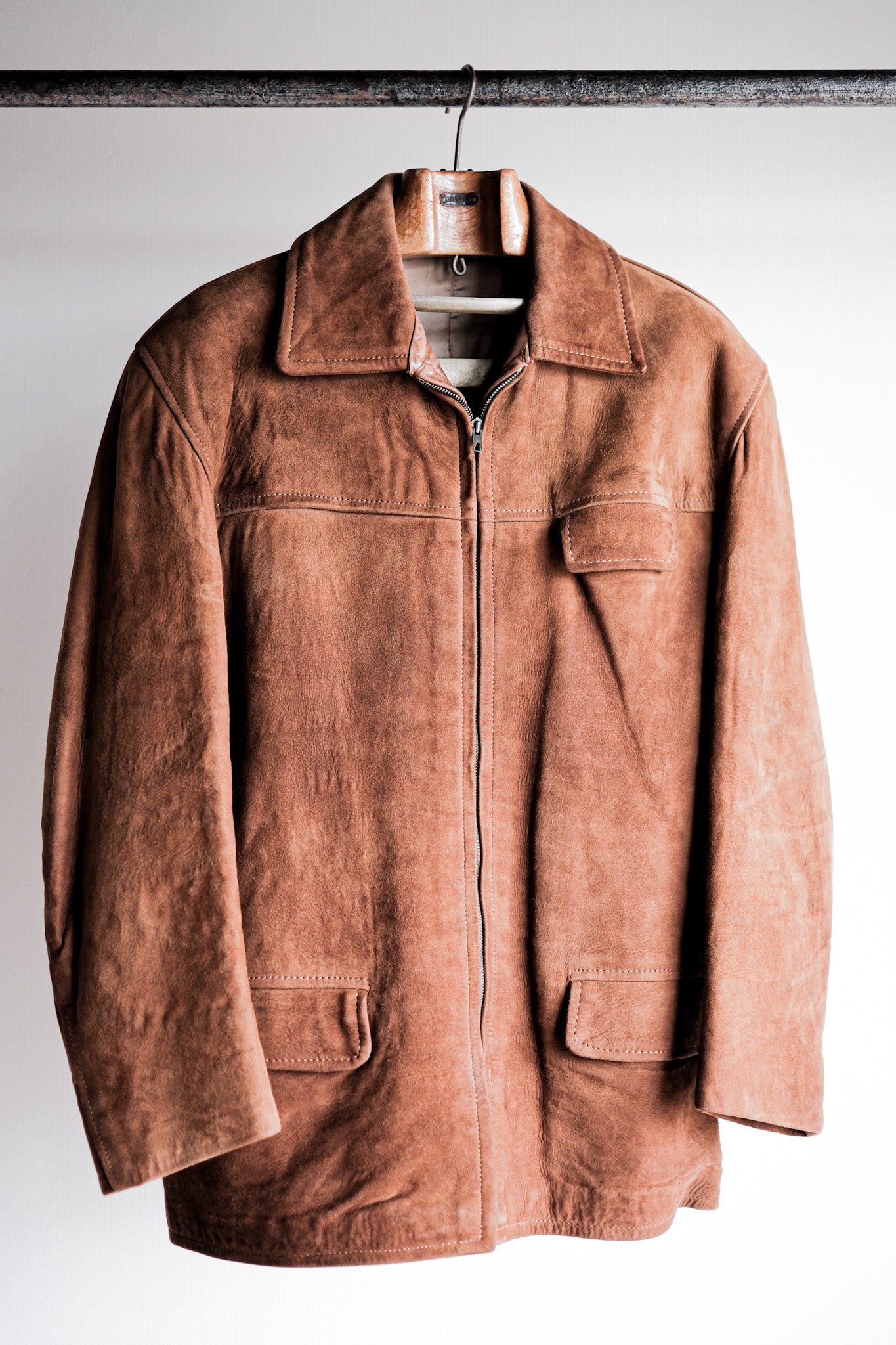 ［~60's］French Vintage Brown Suede Zip Up Jacket