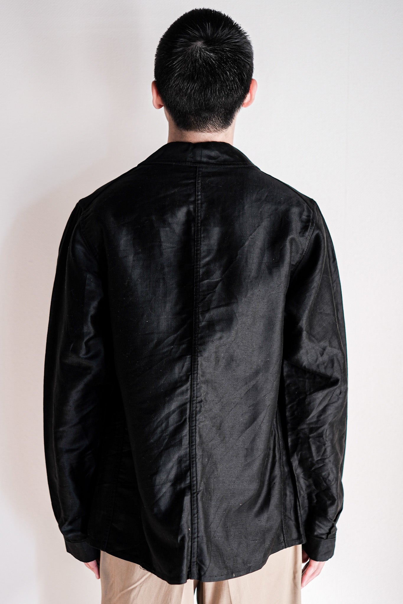[〜40年代]法國復古黑色輕摩爾皮膚夾克“撥孔”“死股”