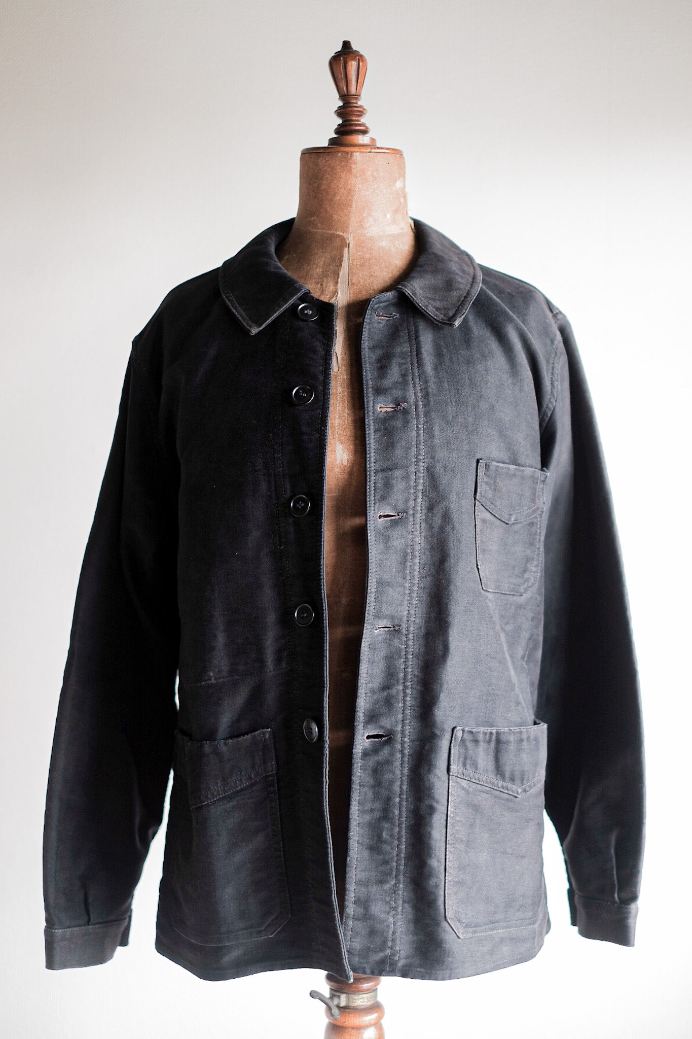 【~40's】French Vintage Black Moleskin Work Jacket "Le Mont St. Michel"