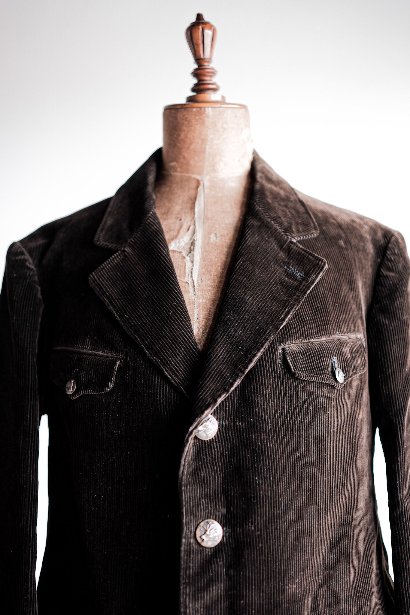 40's] French Vintage Dark Brown Corduroy Lapel Hunting Jacket 