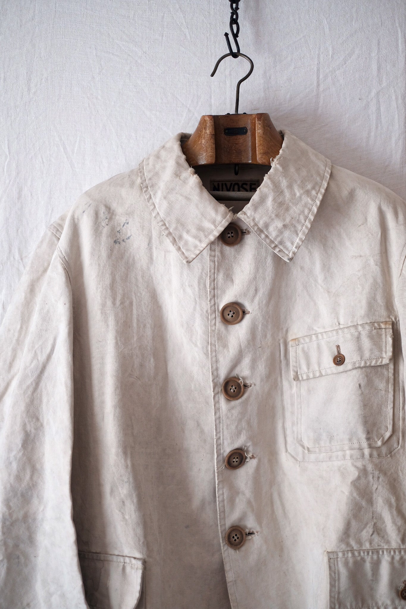 [~ 40's] French Vintage White Cotton Hunting Jacket