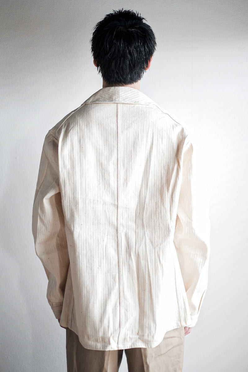 【~40’s】French Vintage White Cotton HBT Work Jacket “Dead Stock”