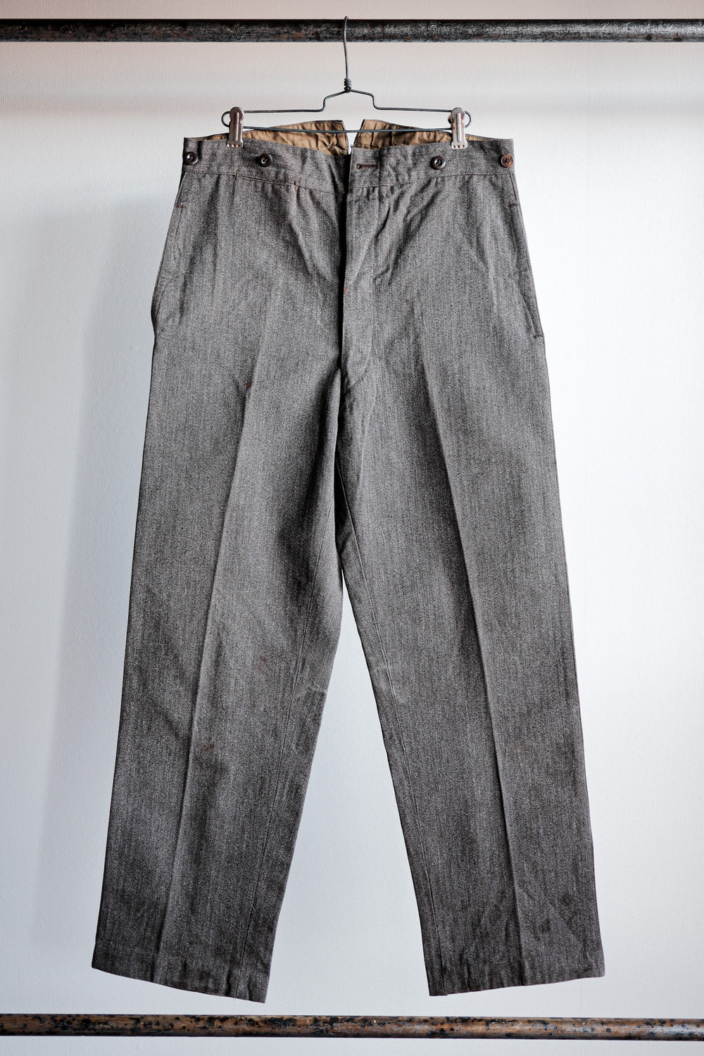 【~20's】French Vintage Brown Salt & Pepper Cotton HBT Work Pants
