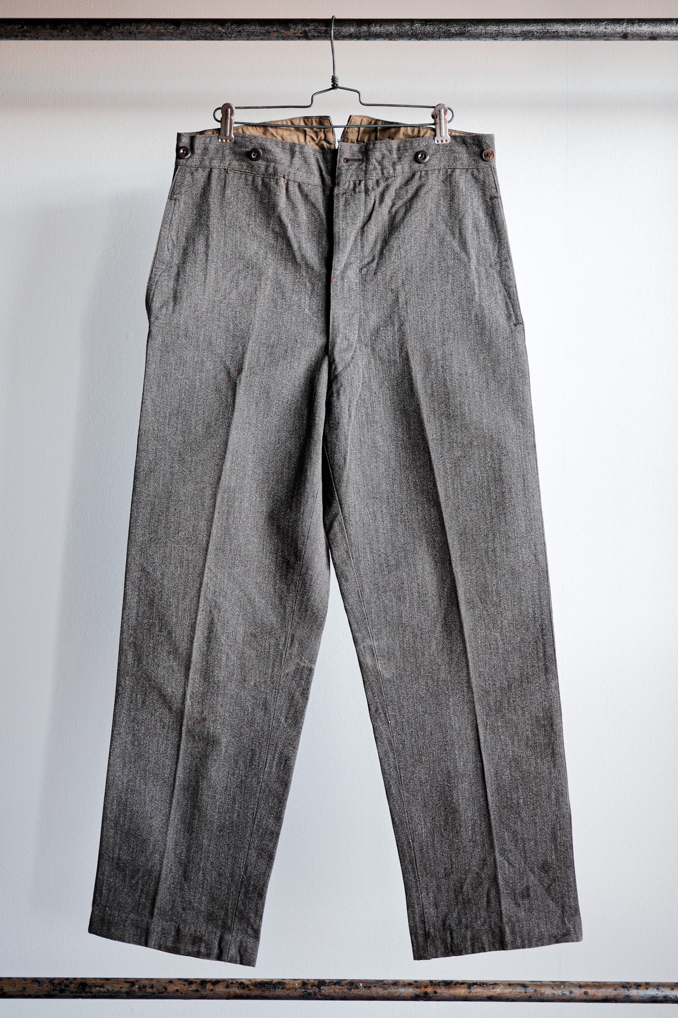 ［~20's］French Vintage Brown Salt & Pepper Cotton HBT Work Pants