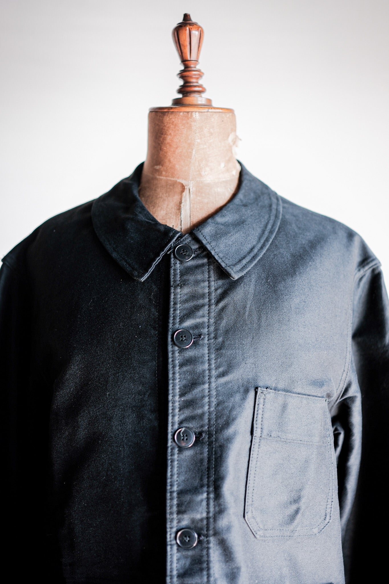 60's] French Vintage Black Moleskin Work Jacket Size.46 