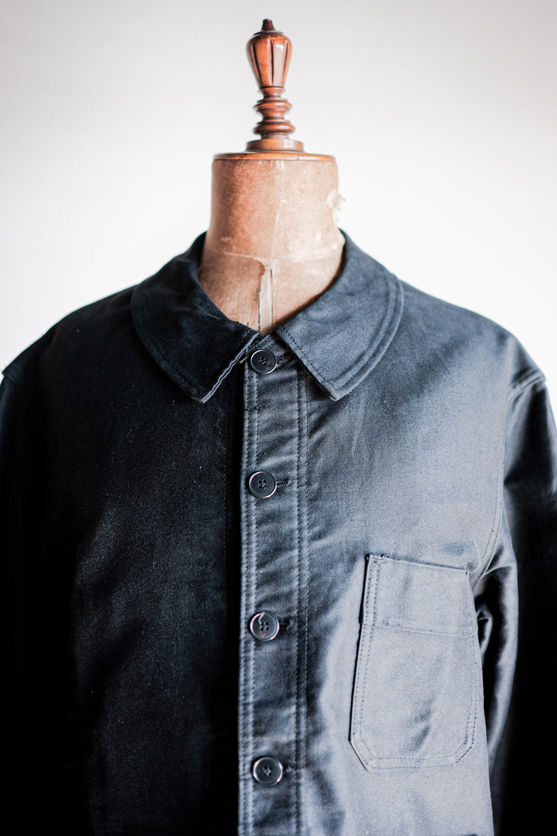 60's】French Vintage Black Moleskin Work Jacket Size.46 