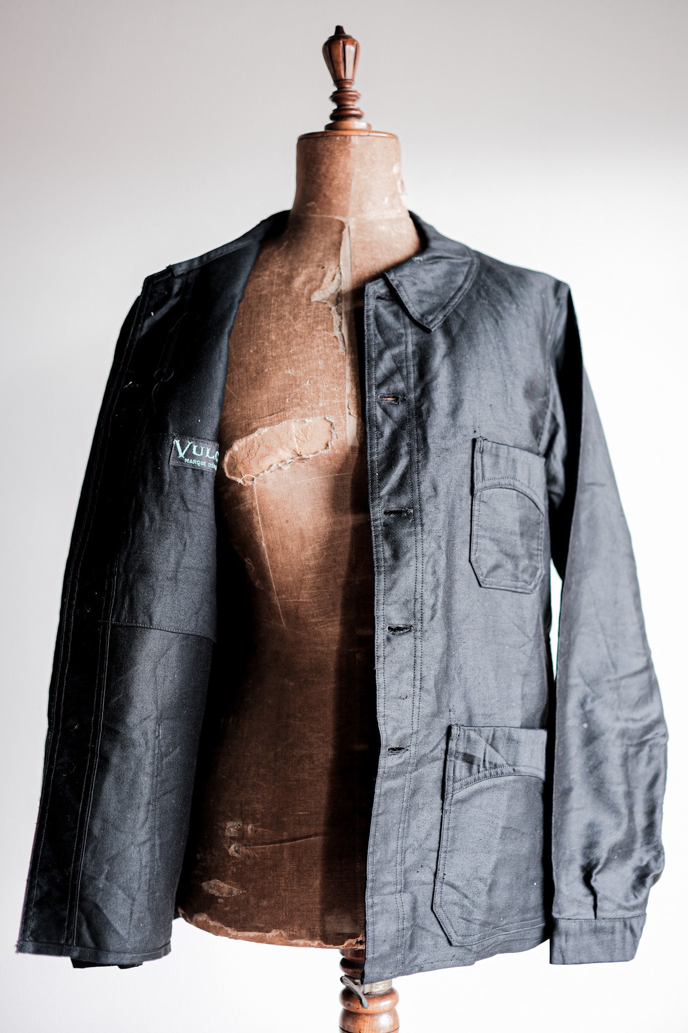 ［~40's］French Vintage Black Light Moleskin Work Jacket "Vulcain" "Dead Stock"