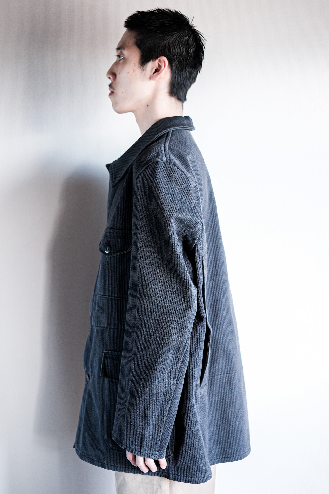 60's】French Vintage Blue Gray Cotton Pique Hunting Jacket