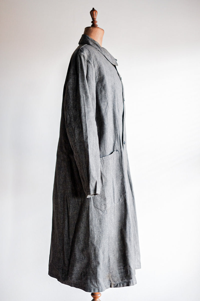 [~ 40's] French Vintage Black Chambray Atelier Coat "Dead Stock"