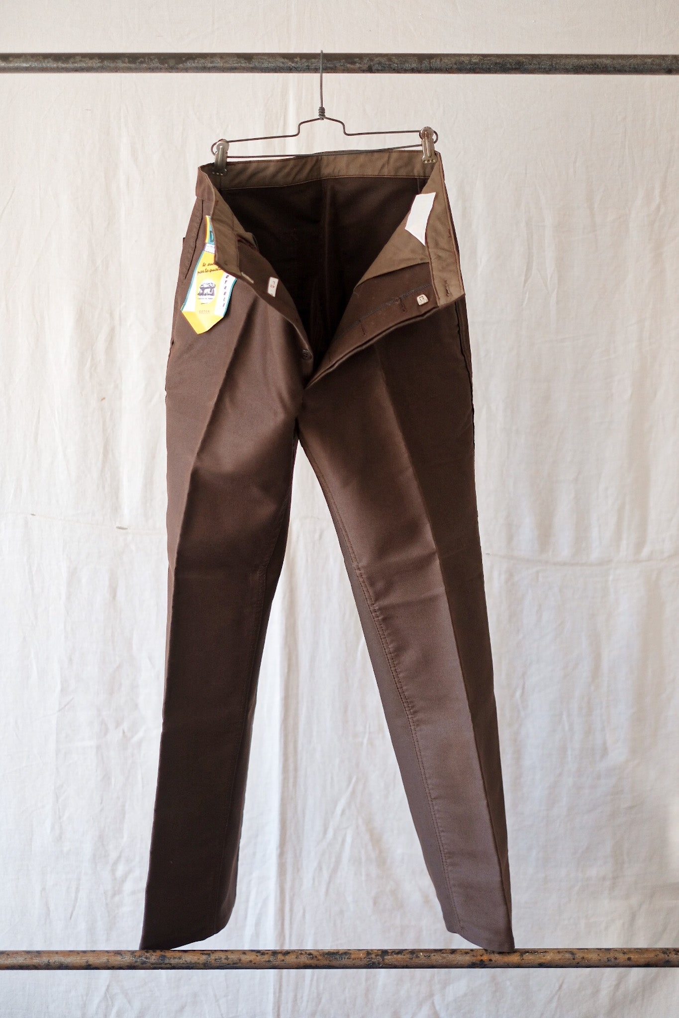 [〜60年代]法國復古棕色摩爾斯金的工作褲子“死庫存”