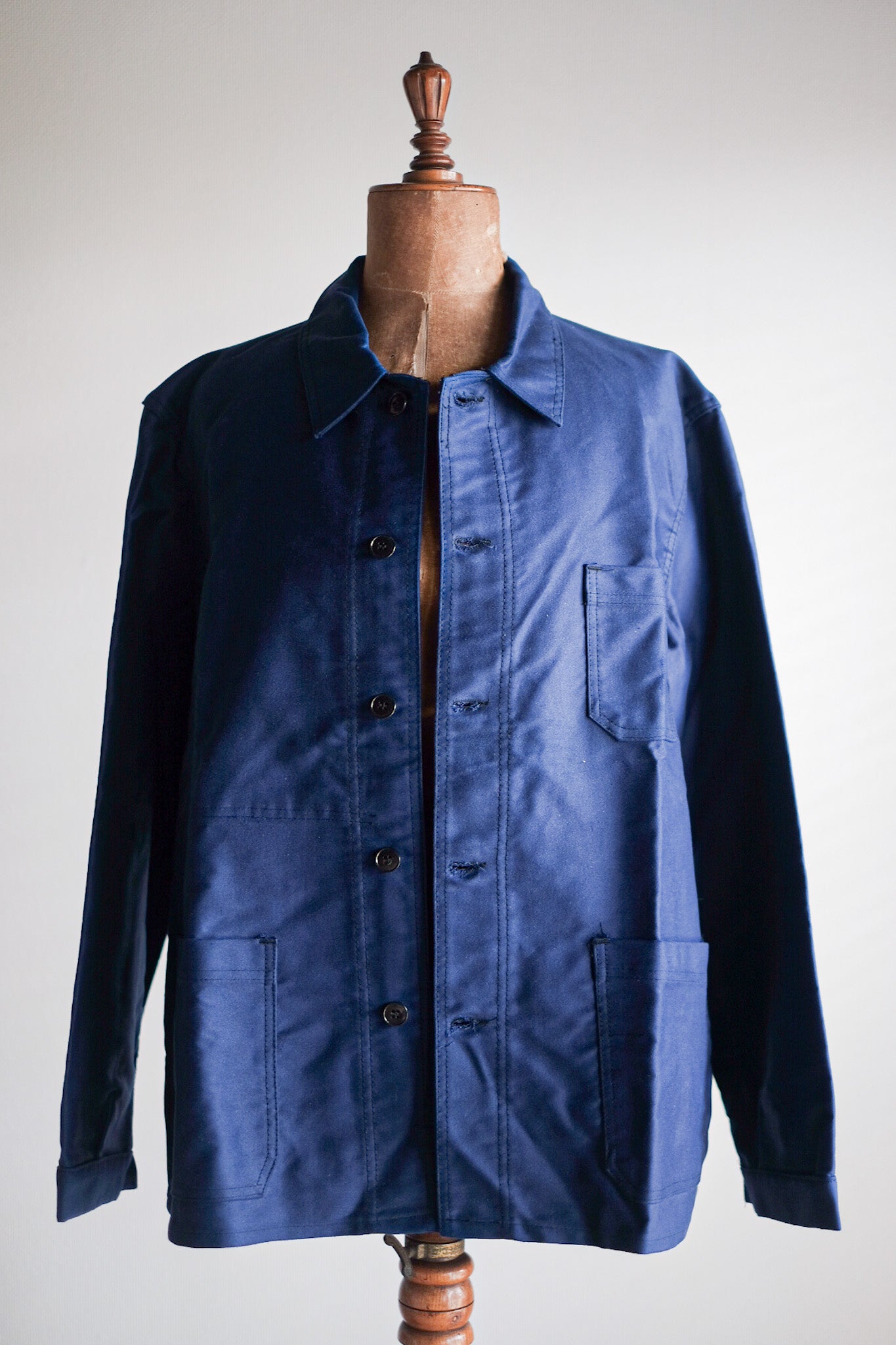 [~ 60 년대] 프랑스 빈티지 블루 몰스킨 작업 재킷 "데드 스톡"