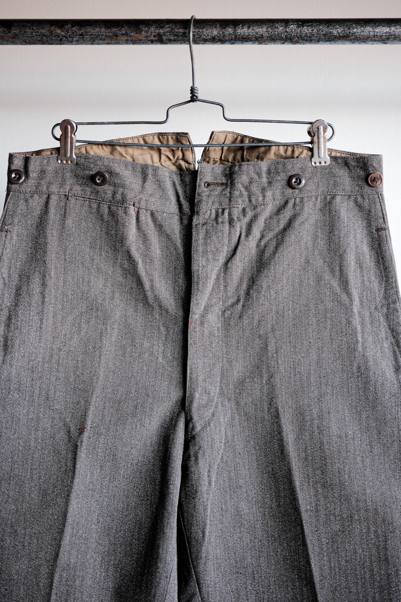 ［~20's］French Vintage Brown Salt & Pepper Cotton HBT Work Pants