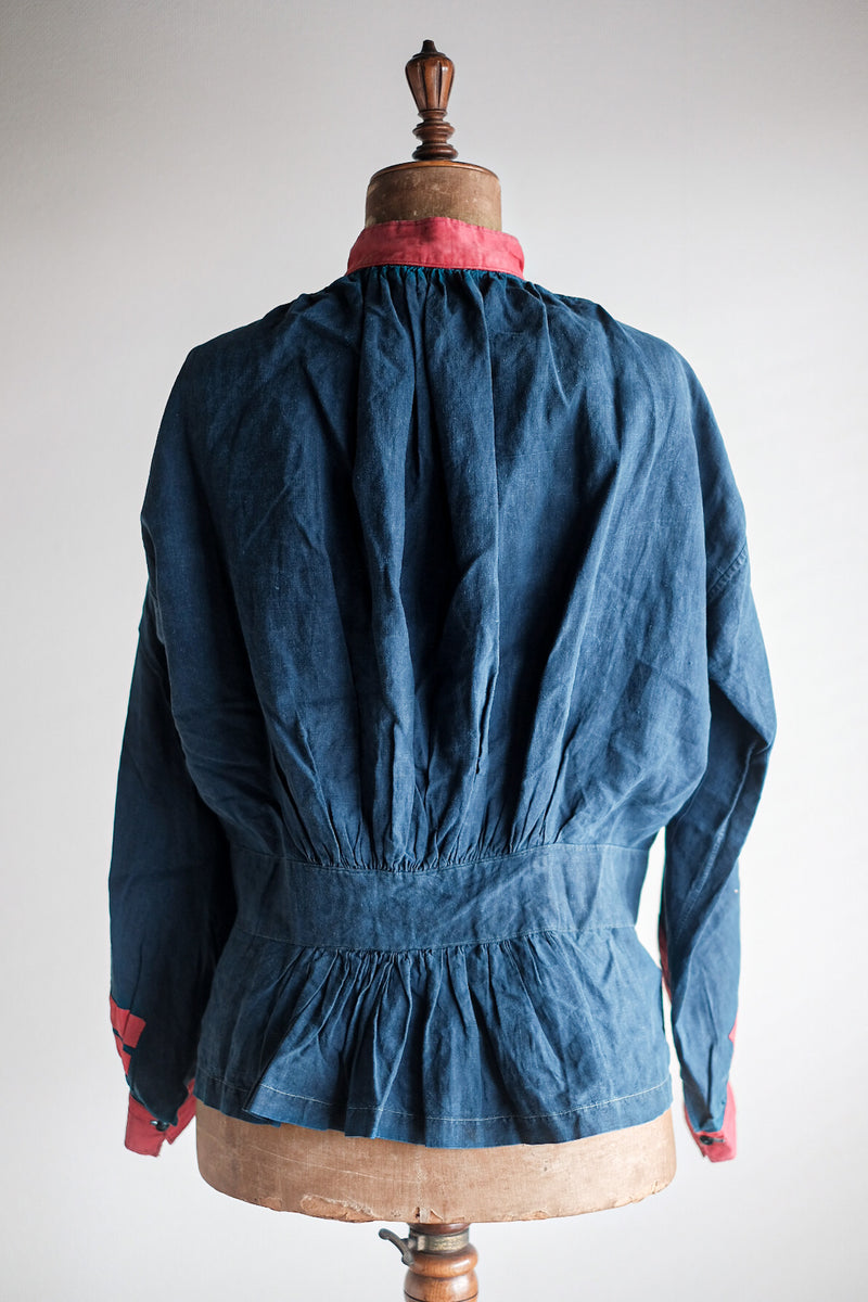 【Late 19th C】French Antique Indigo Linen Fireman Bourgeron Jacket