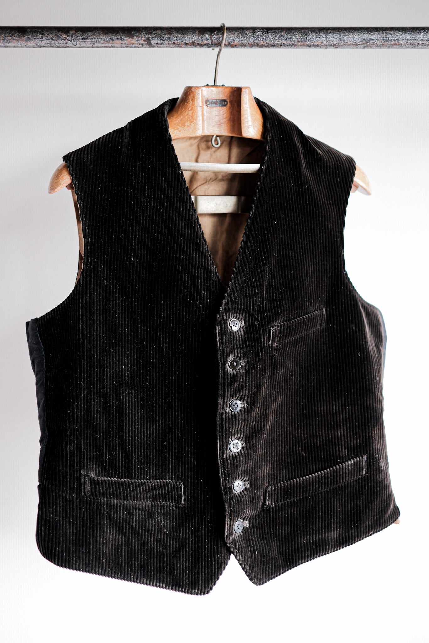 [~ 40's] French Vintage Dark Brown Corduroy Work Gilet