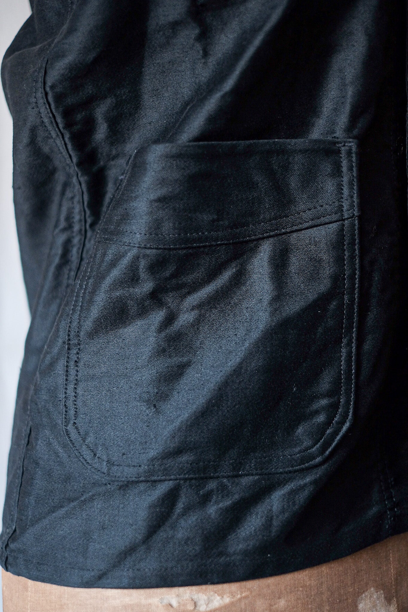[~ 40 '] 프랑스 빈티지 블랙 몰스 피부 작업 재킷