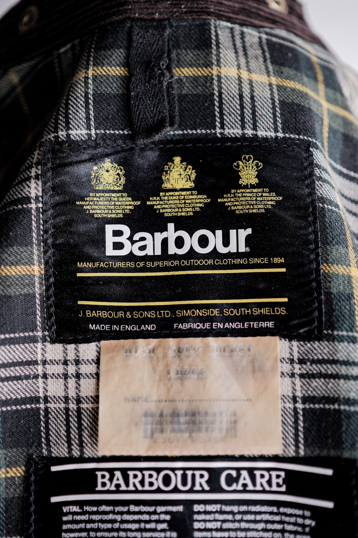 ［~90's］Vintage Barbour "SPEY JACKET" 3 Crest Size.LARGE