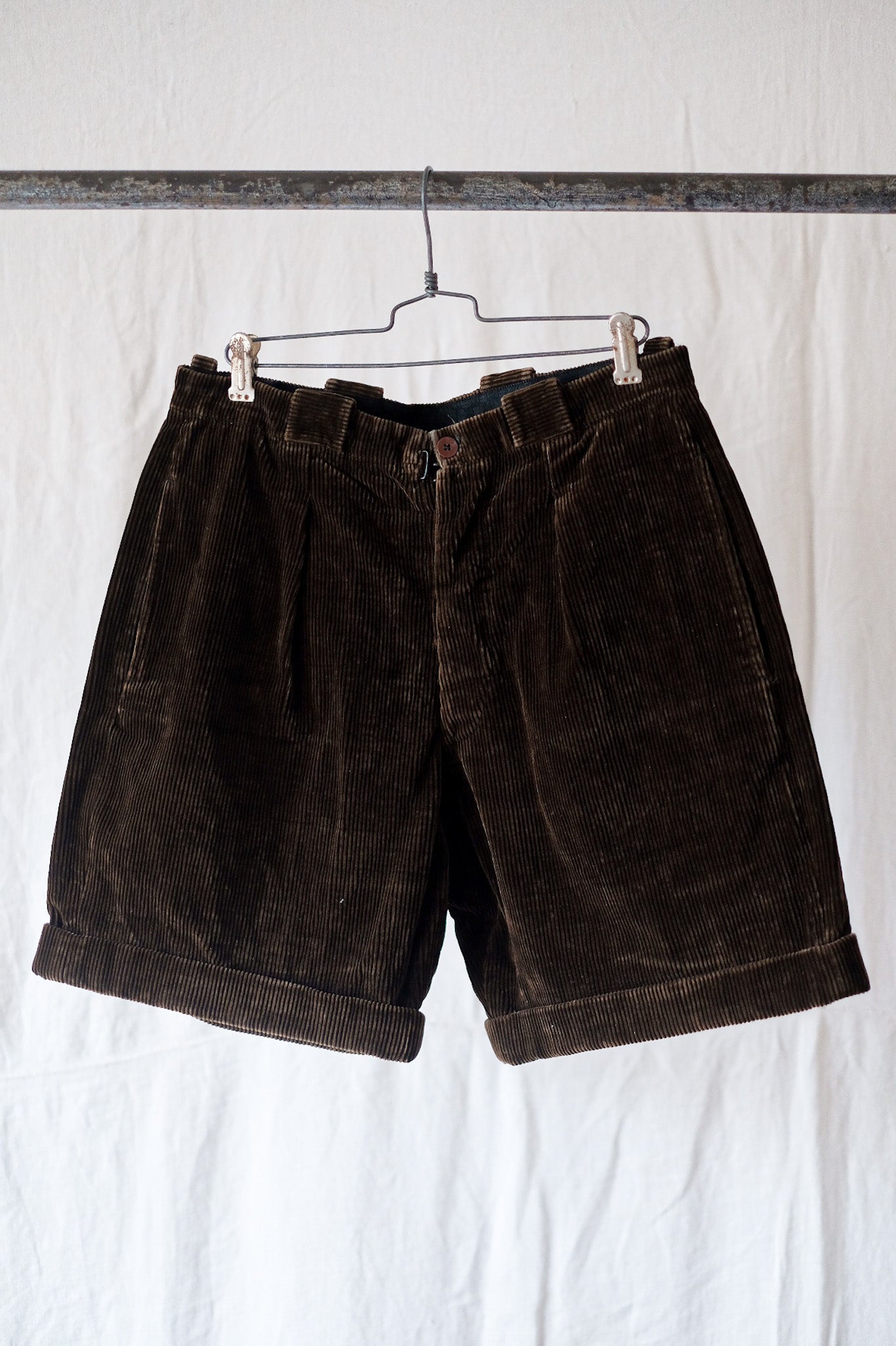[〜40年代]法國復古棕色燈芯絨工作短褲