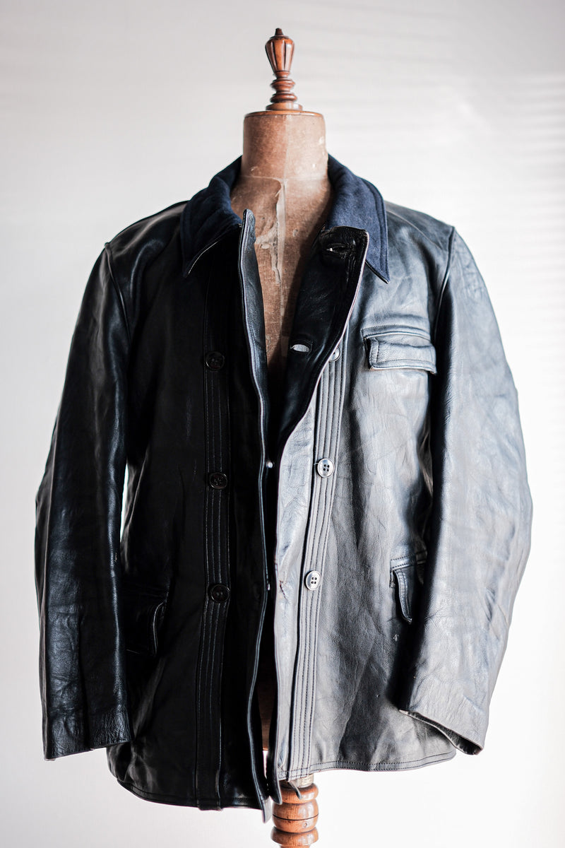【~50's】French Vintage Le Corbusier Leather Work Jacket "Wool Collar"