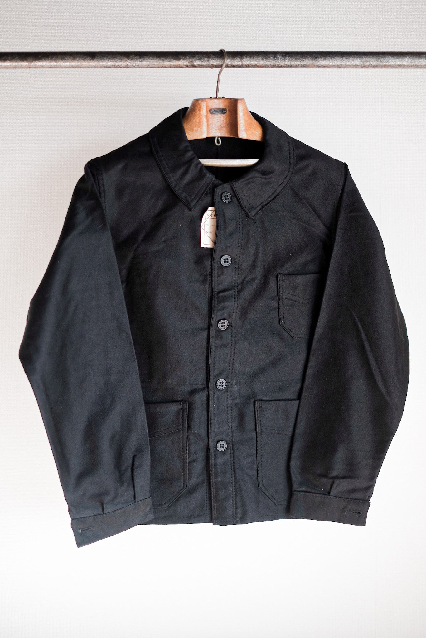 [~ 30's] French Vintage Black Moleskin Work Jacket "Dead Stock"