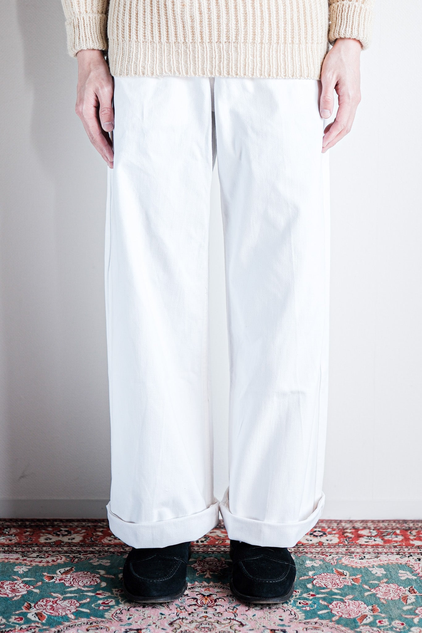 50's] French Navy White Linen Sailor Pants 