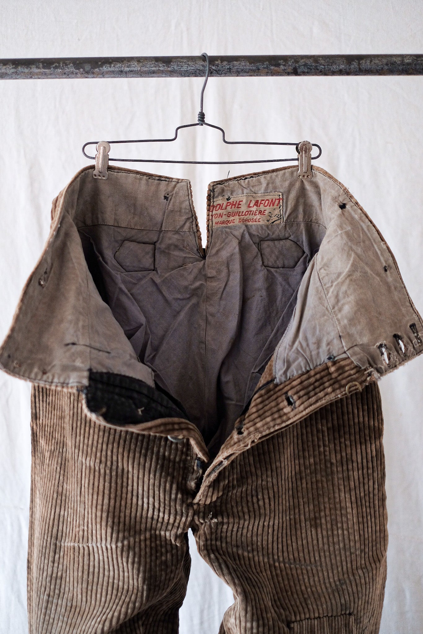 [~ 30's] Pantalon de travail en velours côtelé brun vintage "Adolphe Lafont"