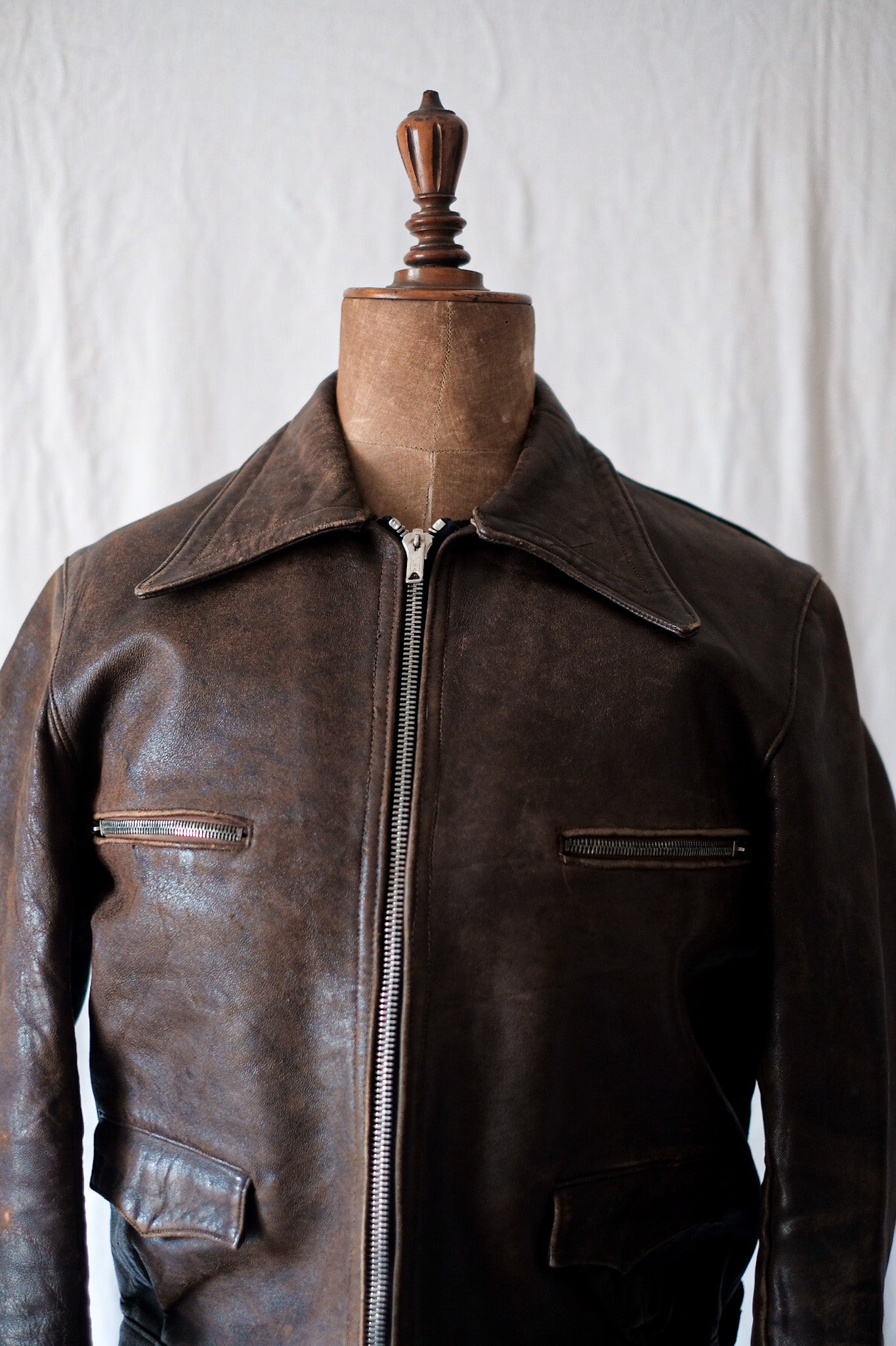40's】French Vintage Leather Cyclist Jacket