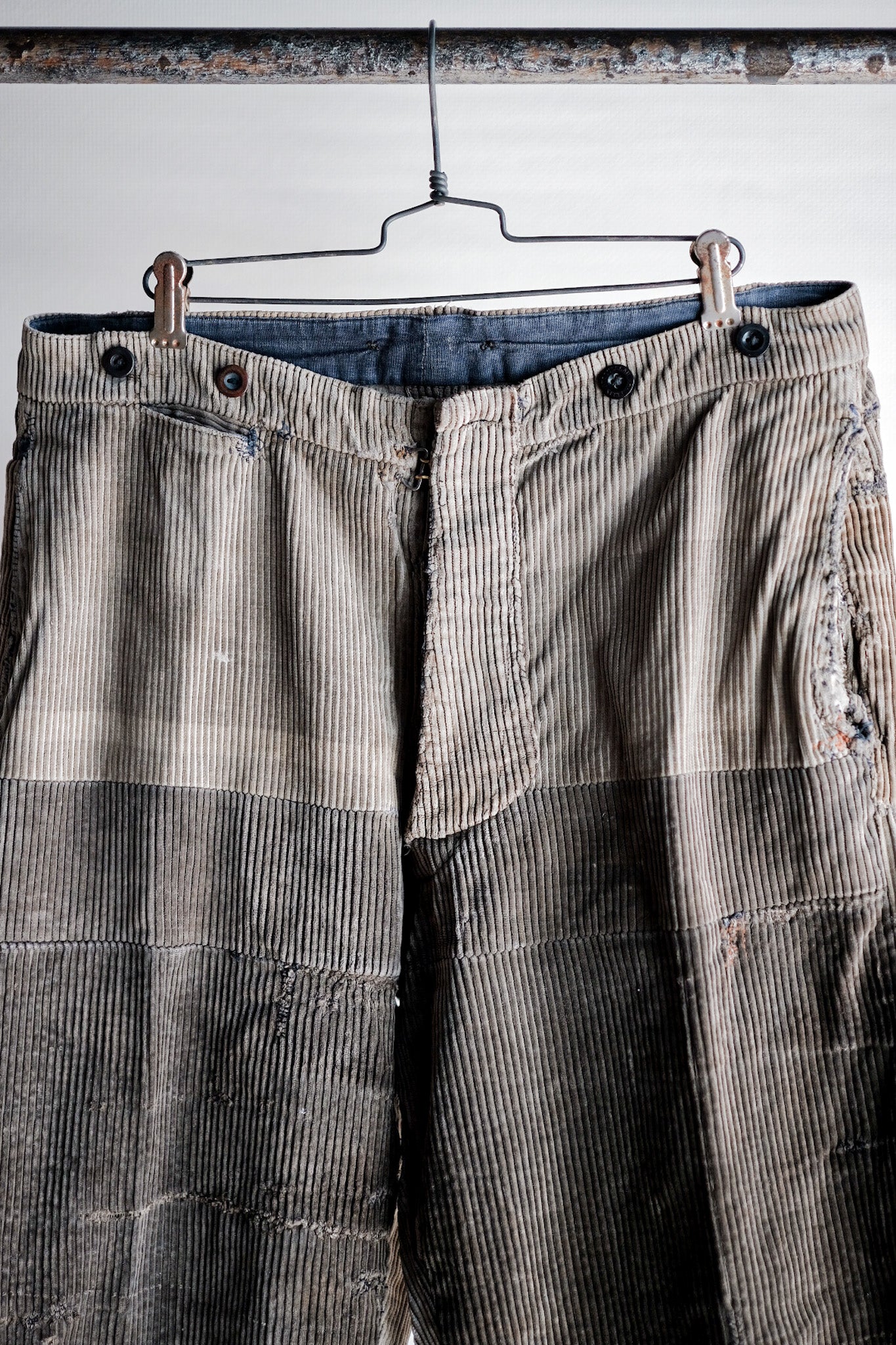 【~30's】French Vintage Brown Corduroy Work Pants "Patchwork"