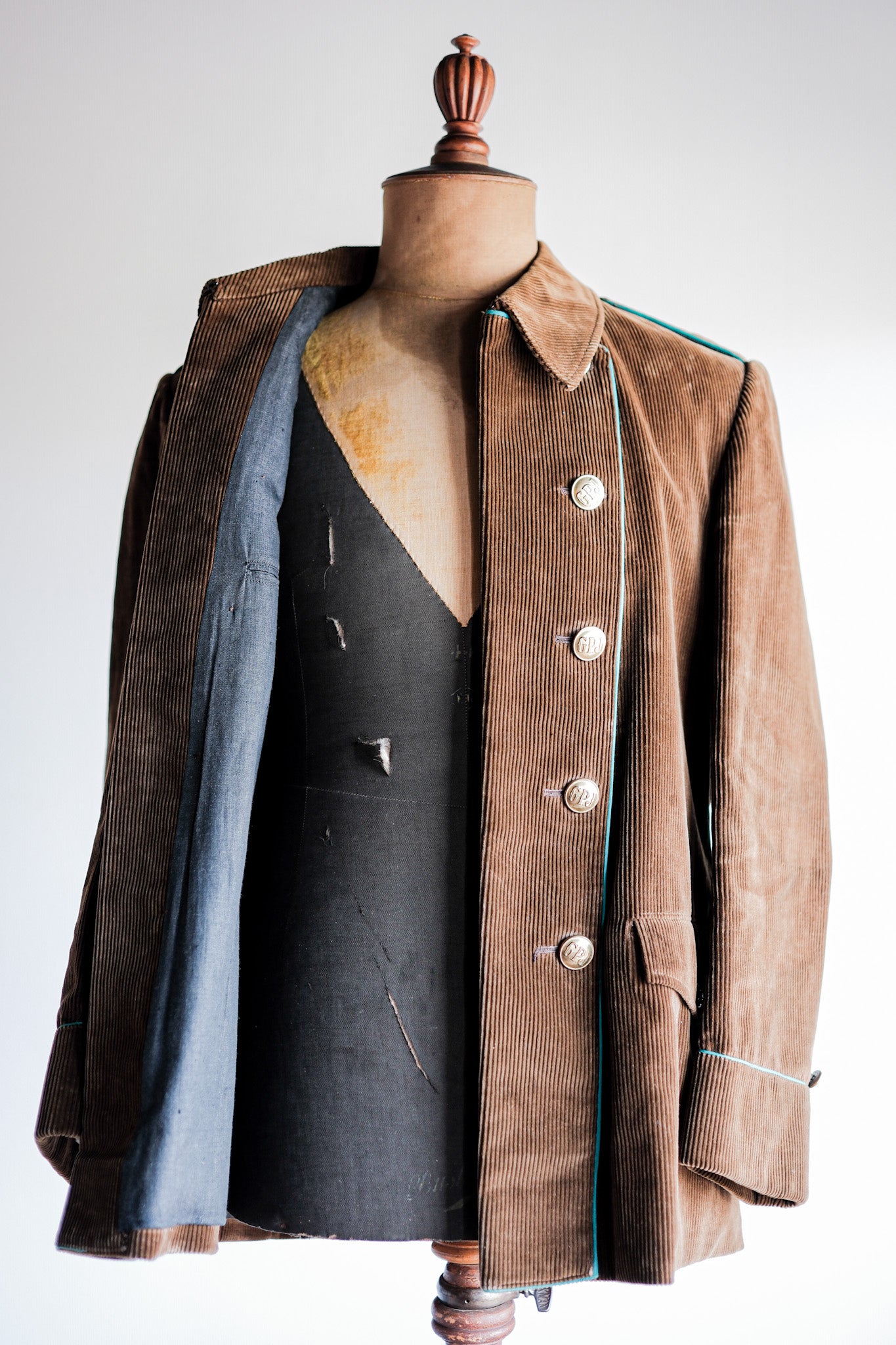 [〜30年代]意大利軍隊雙胸棕色燈芯絨夾克“死庫存”