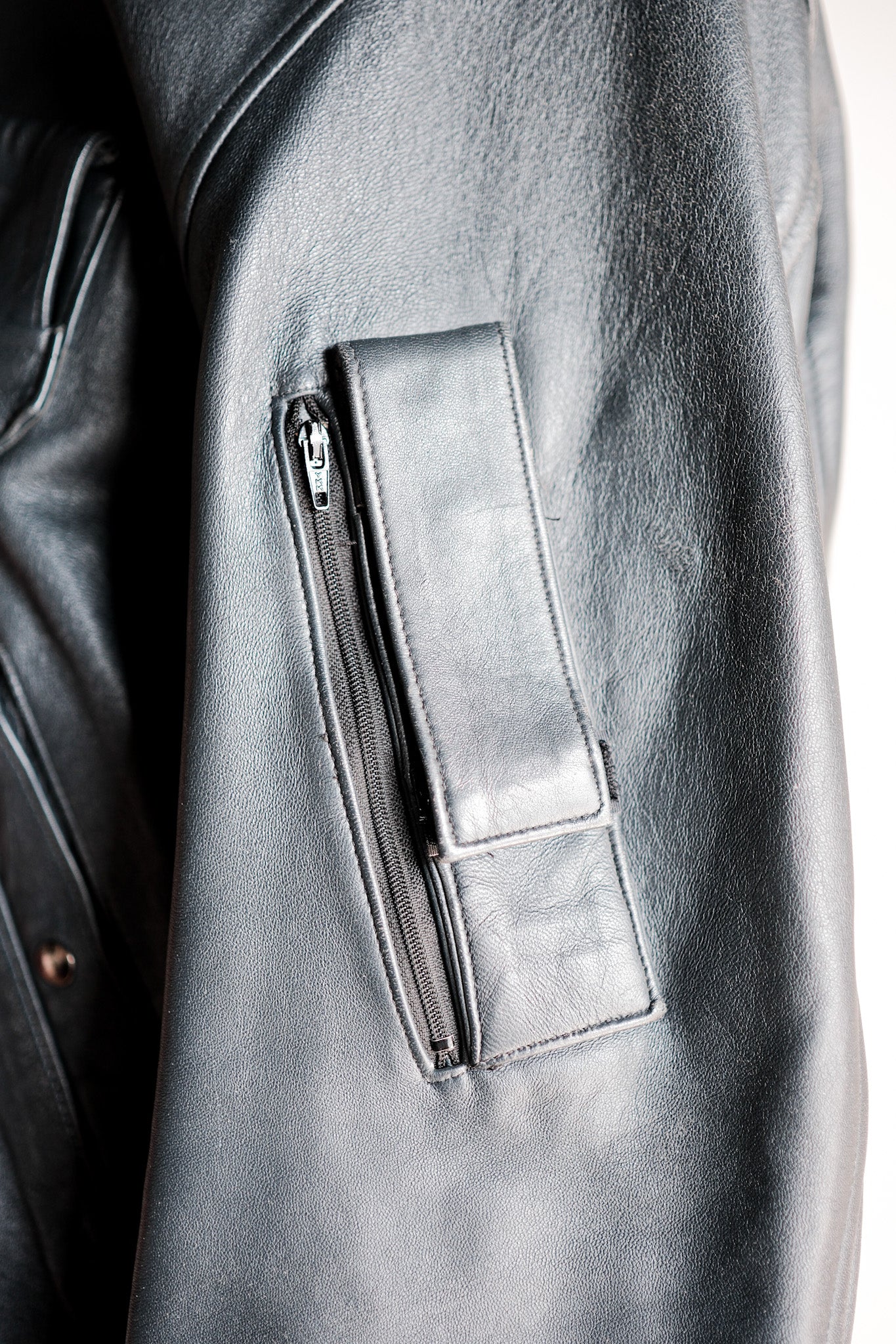 【~70's】French Air Force Pilot Leather Jacket With Chin Strap Size.96M