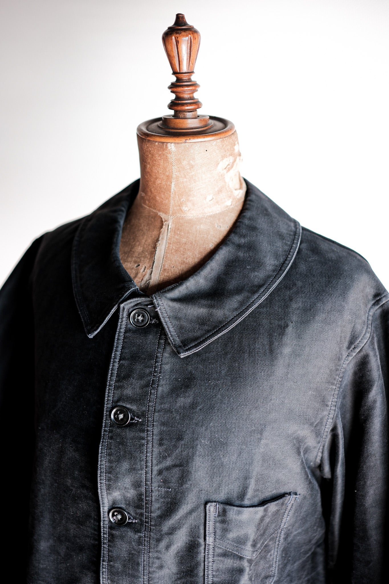 [~ 40 '] 프랑스 빈티지 블랙 몰스킨 작업 재킷 "르 몽 세인트 미셸"