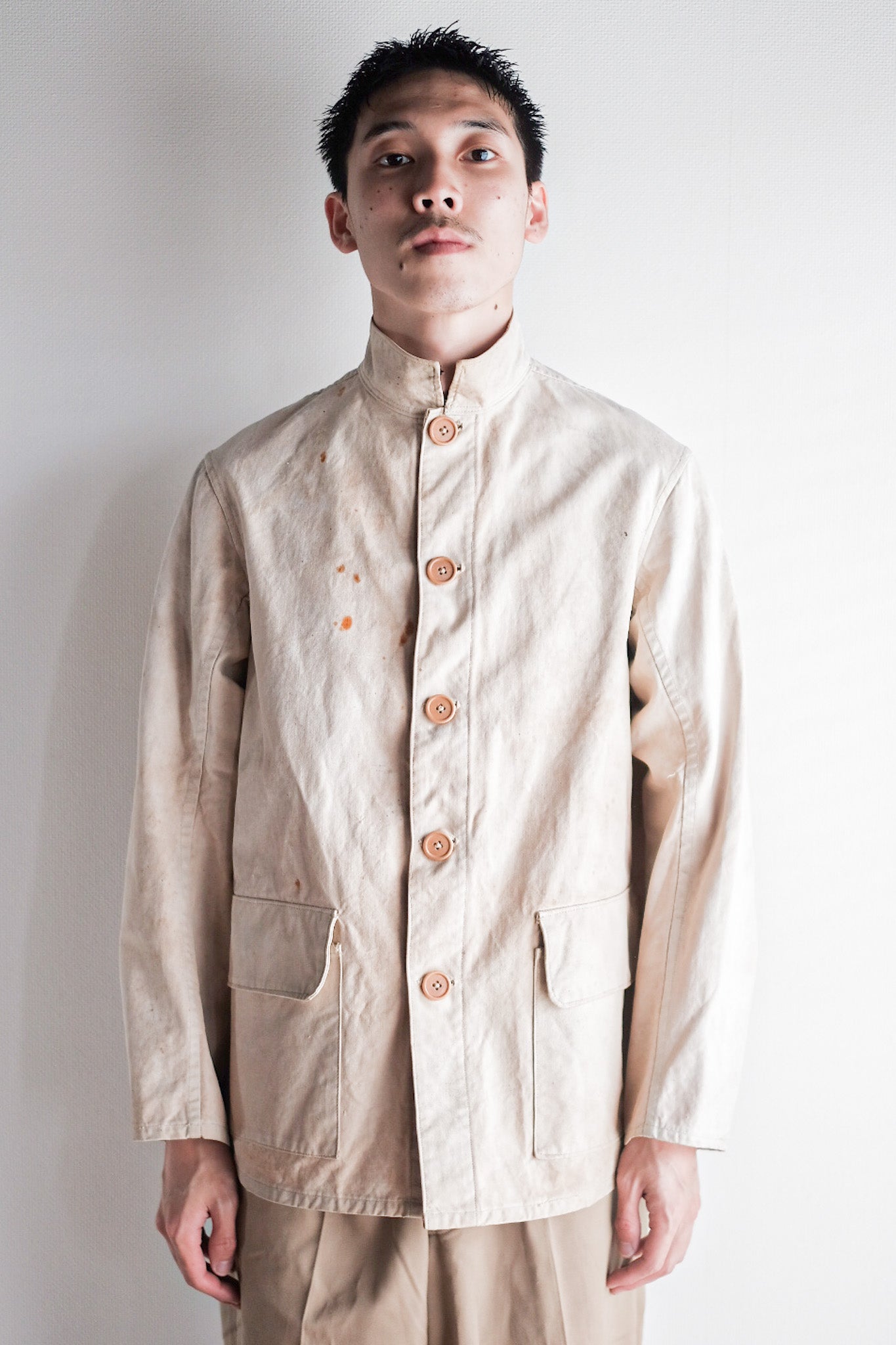 ［~30's］French Vintage Stand Collar Linen Jacket